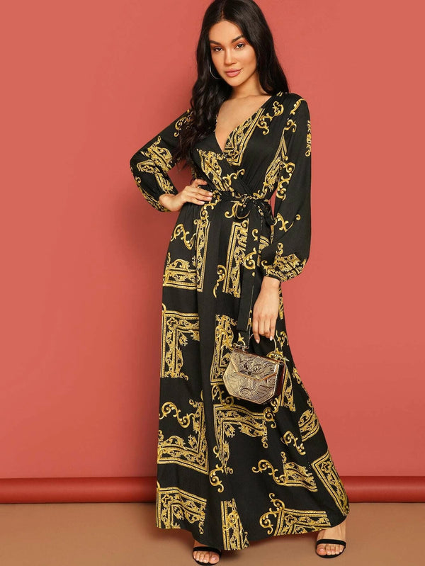 Black And Yellow Color Linen Printed Dress